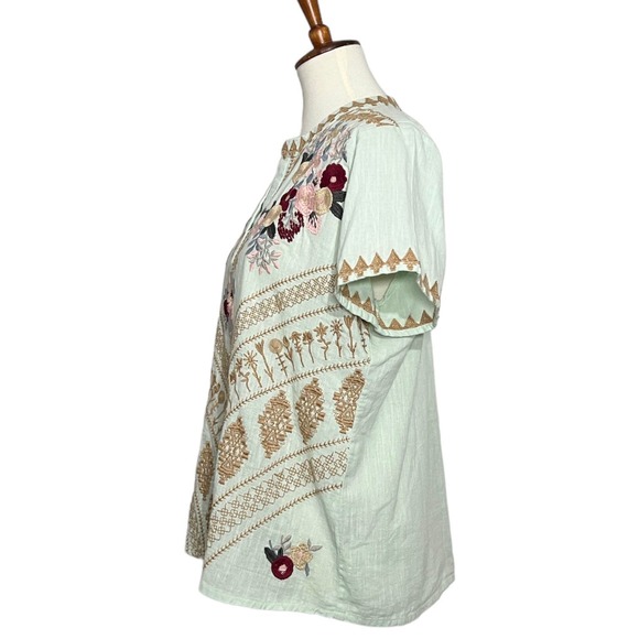 Tolani Collection Short Sleeve Embroidered Top 100% Cotton Boho Size Medium - Picture 7 of 9